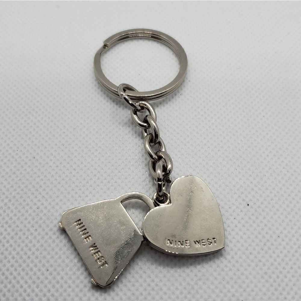 Nine West Silver Colored Heart & Purse Keychain